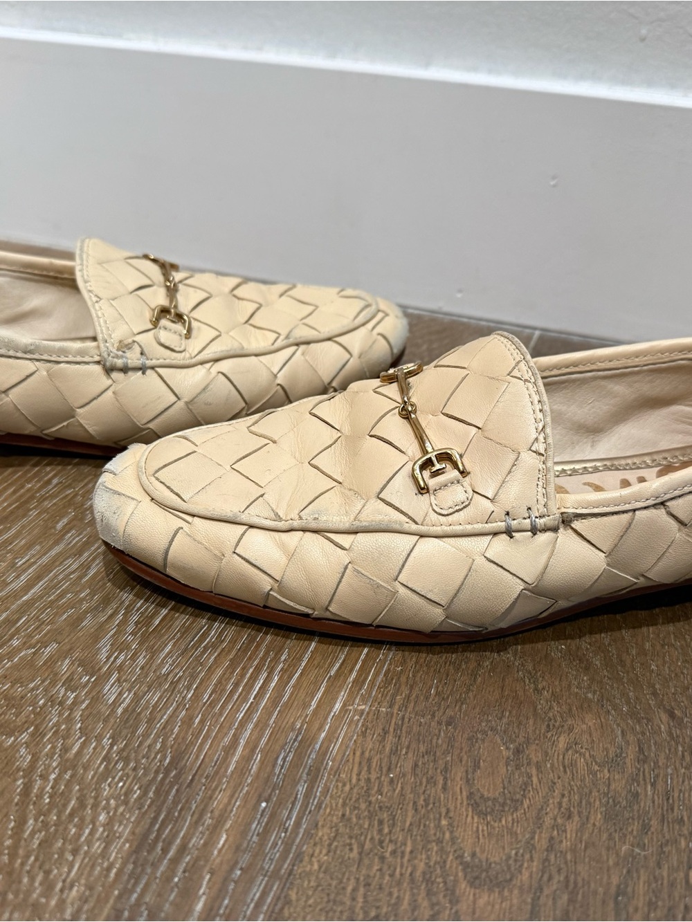 Sam Edelman Cream Lorraine Braided Leather Loafers with Gold Bit - Picture 5 of 5